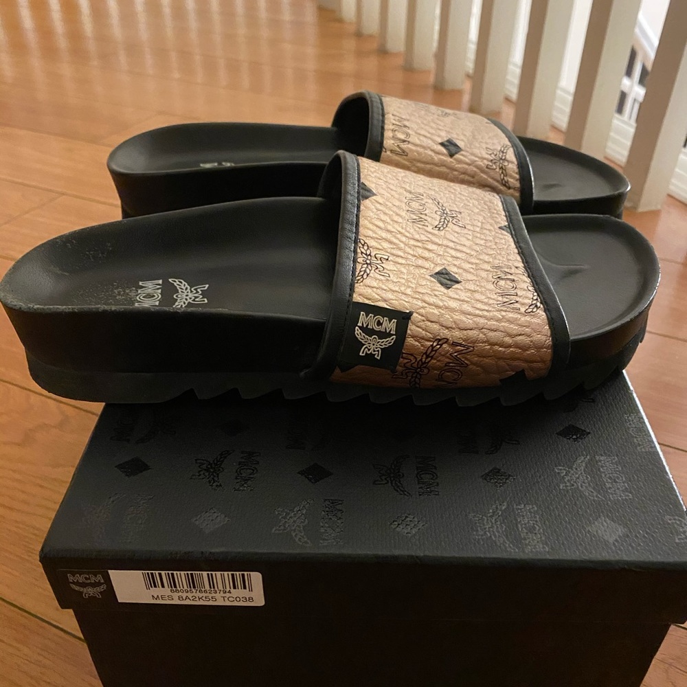 MCM leather slides